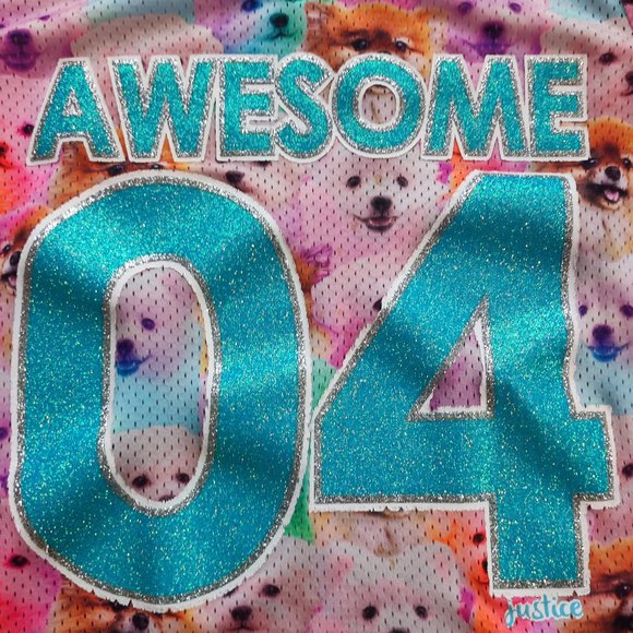 Justice   "Awesome 04" puppy dogs jersey style T-shirt girl size 18 - Picture 2 of 7